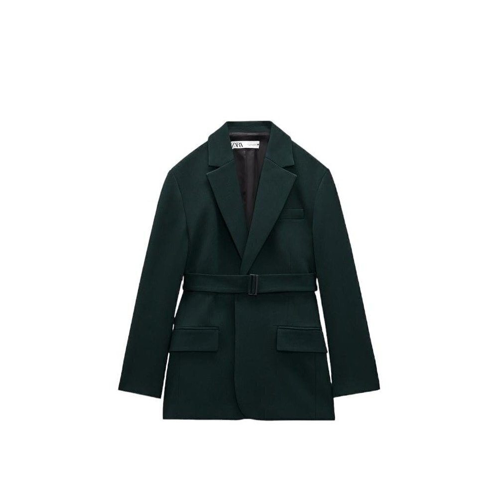 ZARA STRAIGHT FIT BLAZER WITH BELT BOTTLE GREEN | 2296/707